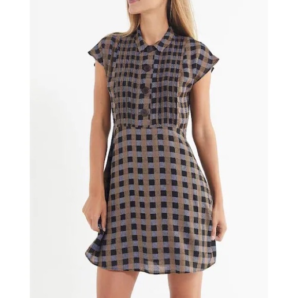 NWT- URBAN OUTFITTERS UO Nancy Short Sleeve Shirt Dress in Plaid - Picture 1 of 15